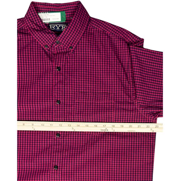 Rye by Hawker Rye Shirt Mens Long Sleeve‎ Button Down Check Large Tall Burgundy - Picture 6 of 8